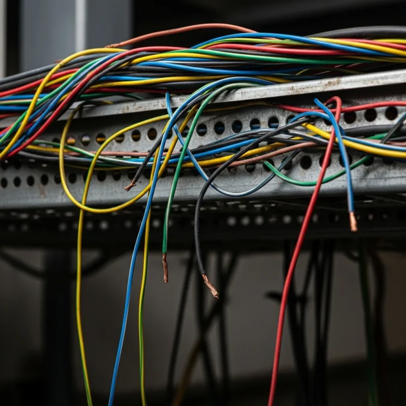 Hình ảnh Sai lầm khi đi dây thang cáp không dùng xích nhựa bảo vệ